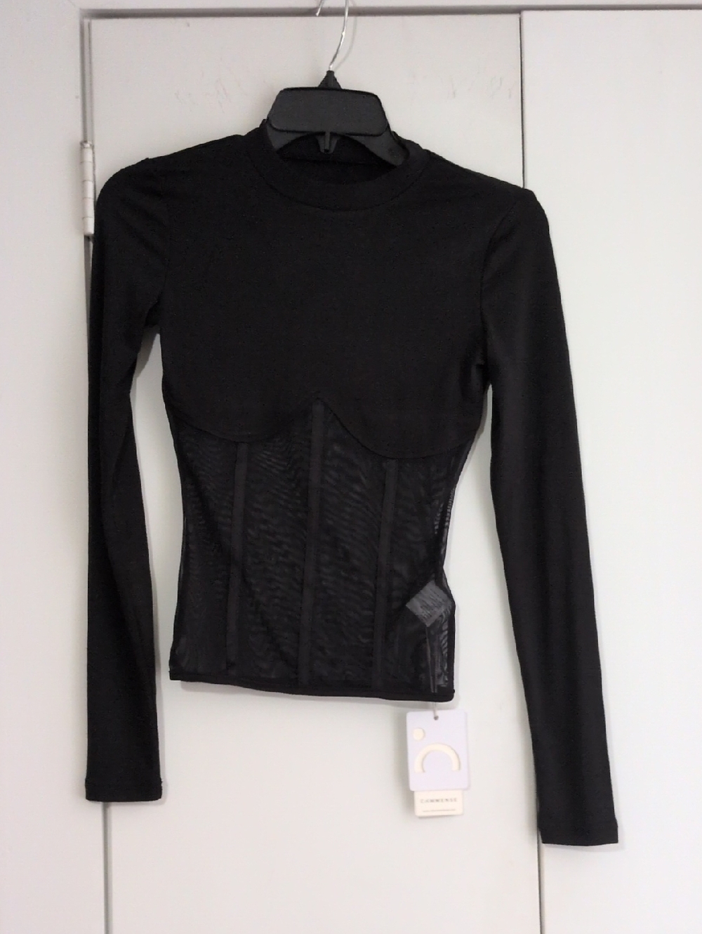Commense Black Long-Sleeve Corset-Style Top